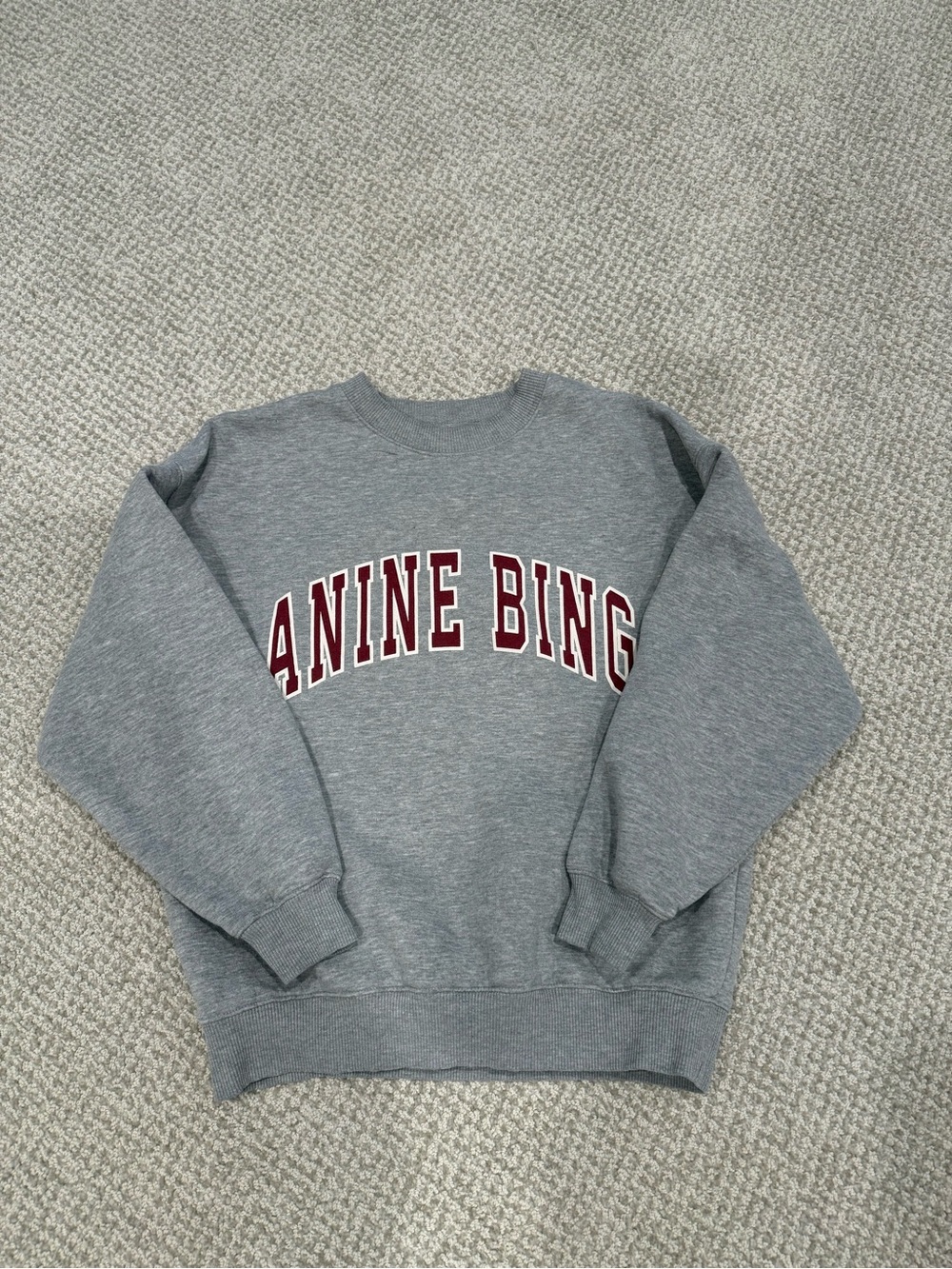 Anine Bing Gray Crewneck with Burgundy Arch Logo